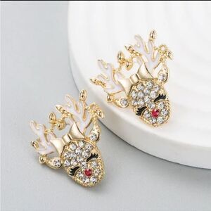 Cb#1 CLEAR REINDEER christmas rhinestone earrings